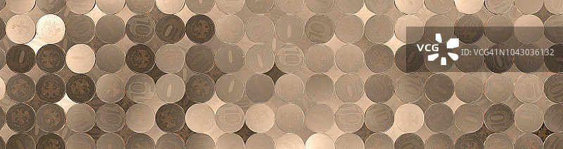 十枚卢布硬币，整齐地堆放在一起图片素材