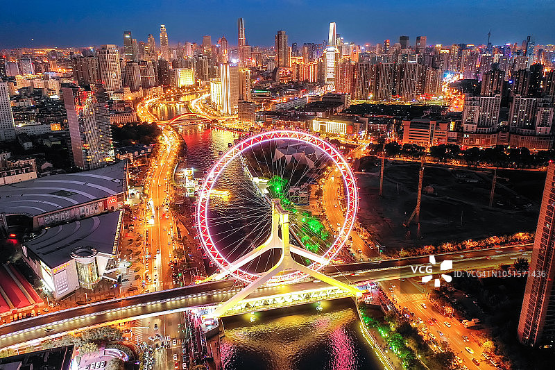 天津城市夜景鸟瞰图图片素材
