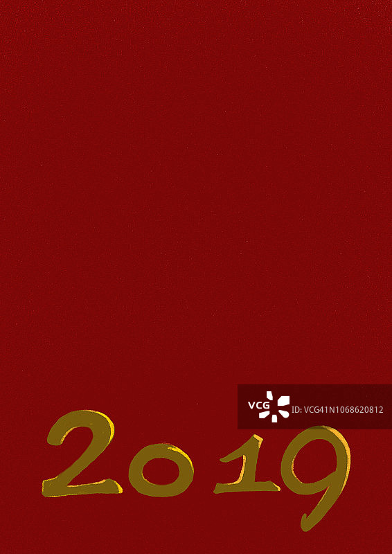 新年快乐金色2019手写文字设计在红色的背景图片素材