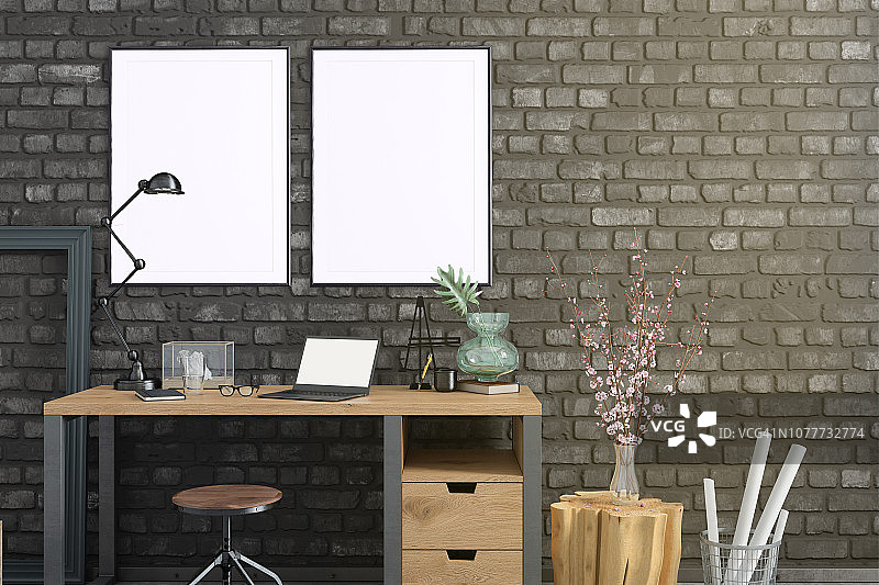 空白海报框架家庭办公室室内背景模板图片素材