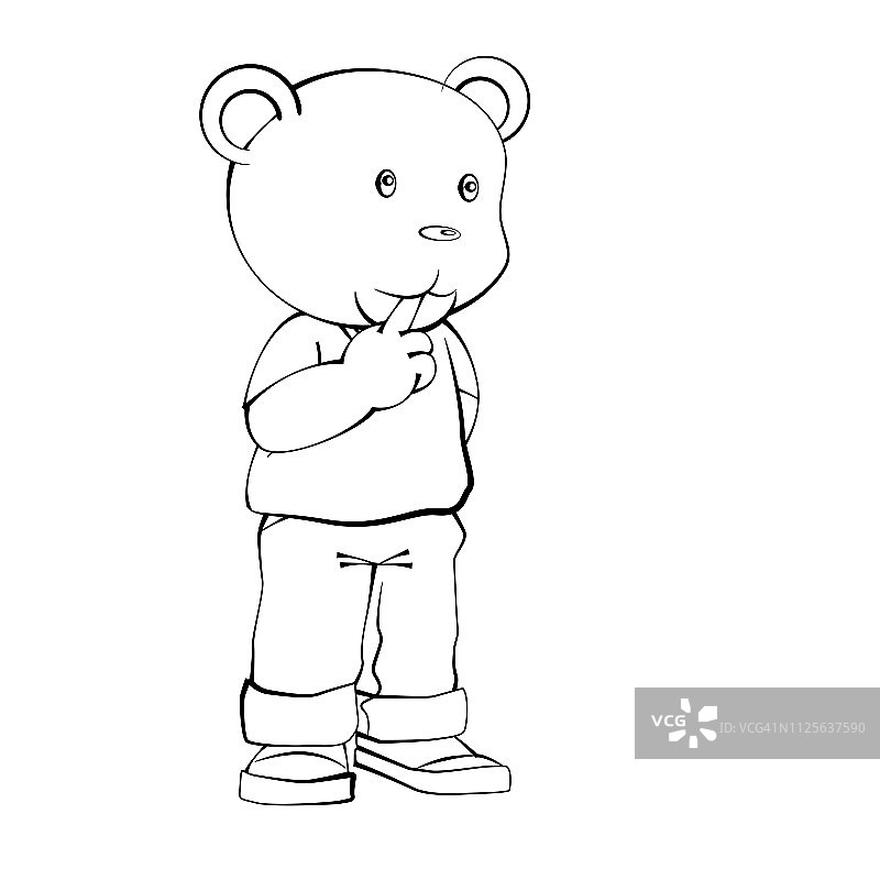 可爱的卡通，男孩熊站在思考。手绘矢量剪辑艺术插图图片素材