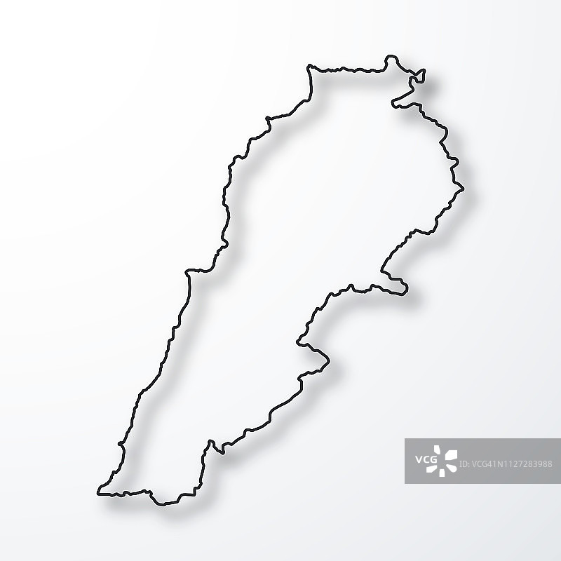 黎巴嫩地图-黑色的轮廓与阴影在白色的背景图片素材