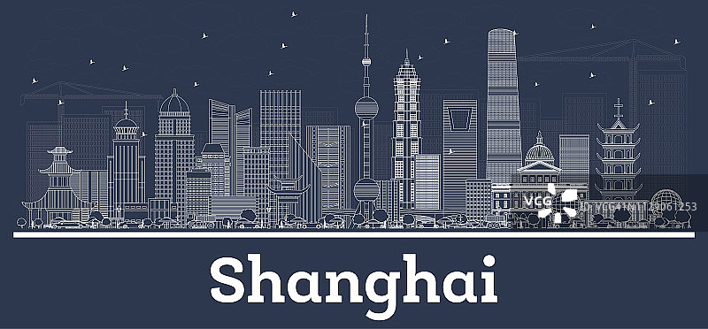 用白色建筑勾勒出中国上海城市天际线。图片素材
