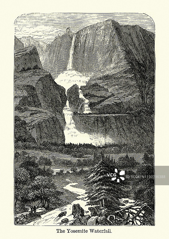 约塞米蒂瀑布，美国，19世纪图片素材