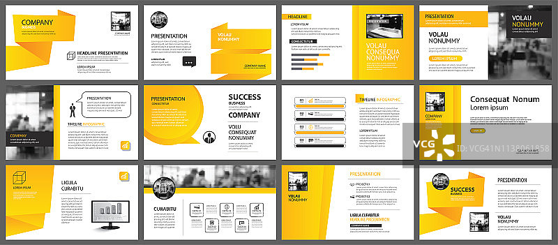 演示文稿和幻灯片布局背景。设计黄色和橙色梯度几何模板。用于商业年度报告，传单，营销，传单，广告，小册子，现代风格。图片素材