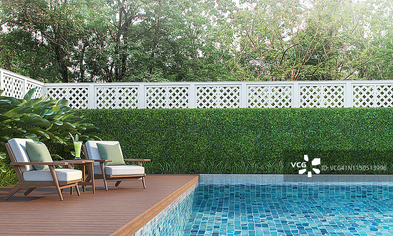 游泳池露台花园3d渲染图片素材