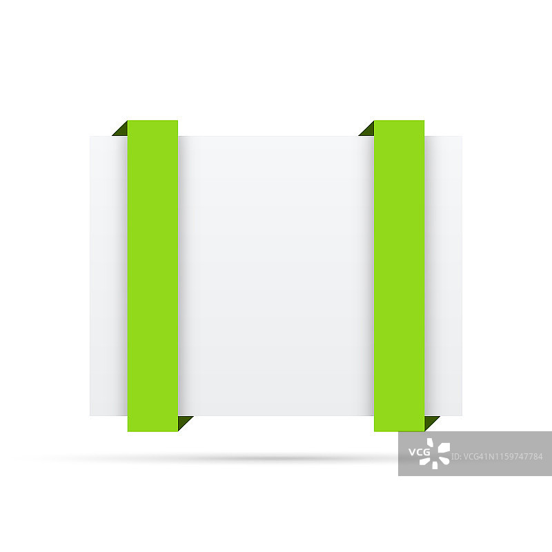 空白白色标签上的绿色丝带-设计元素图片素材