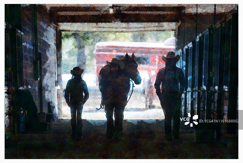 牧场马厩里的女牛仔-数码照片处理图片素材