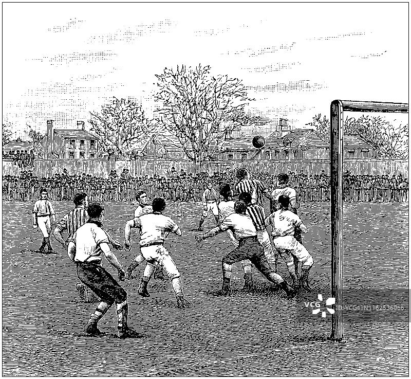古董插图从体育书籍:足球行动图片素材