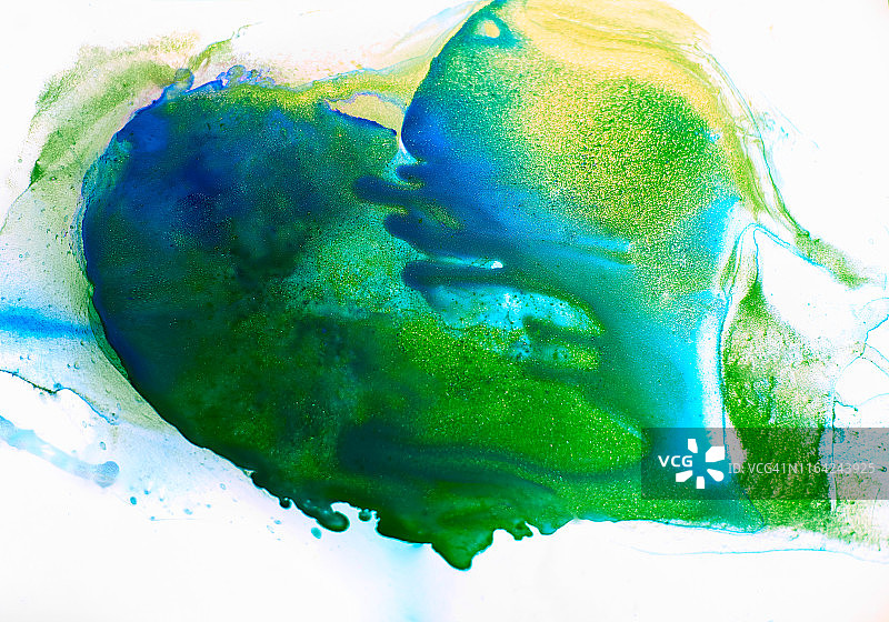 心形液体点，绿色和蓝色图片素材