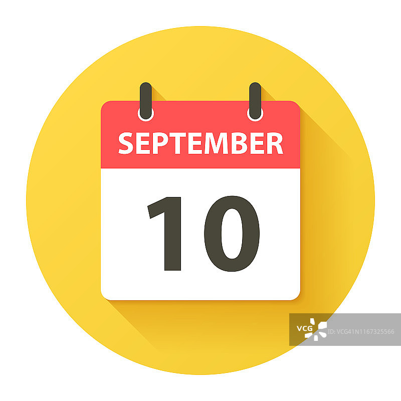9月10日-圆形每日日历图标在平面设计风格图片素材