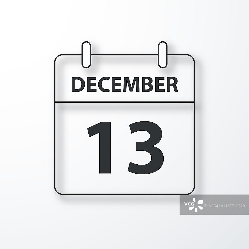 12月13日-每日日历-黑色轮廓与阴影在白色背景图片素材