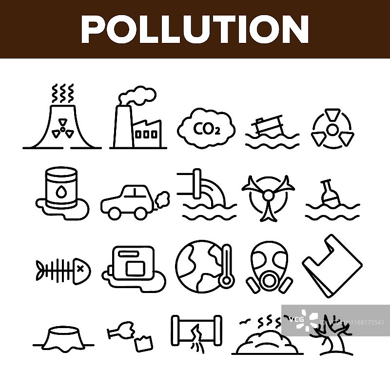 污染环境矢量细线图标集图片素材