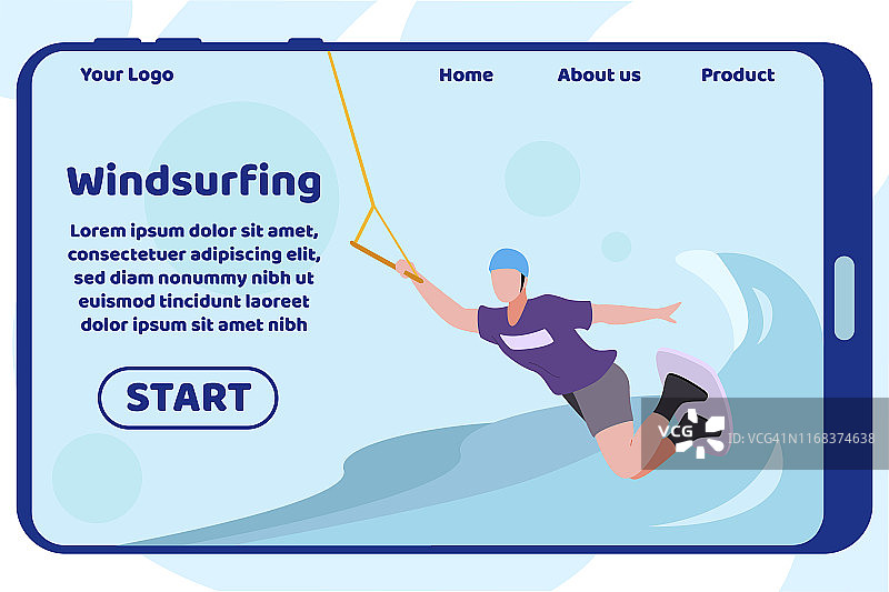 移动屏幕上的滑浪风帆设计登陆页图片素材