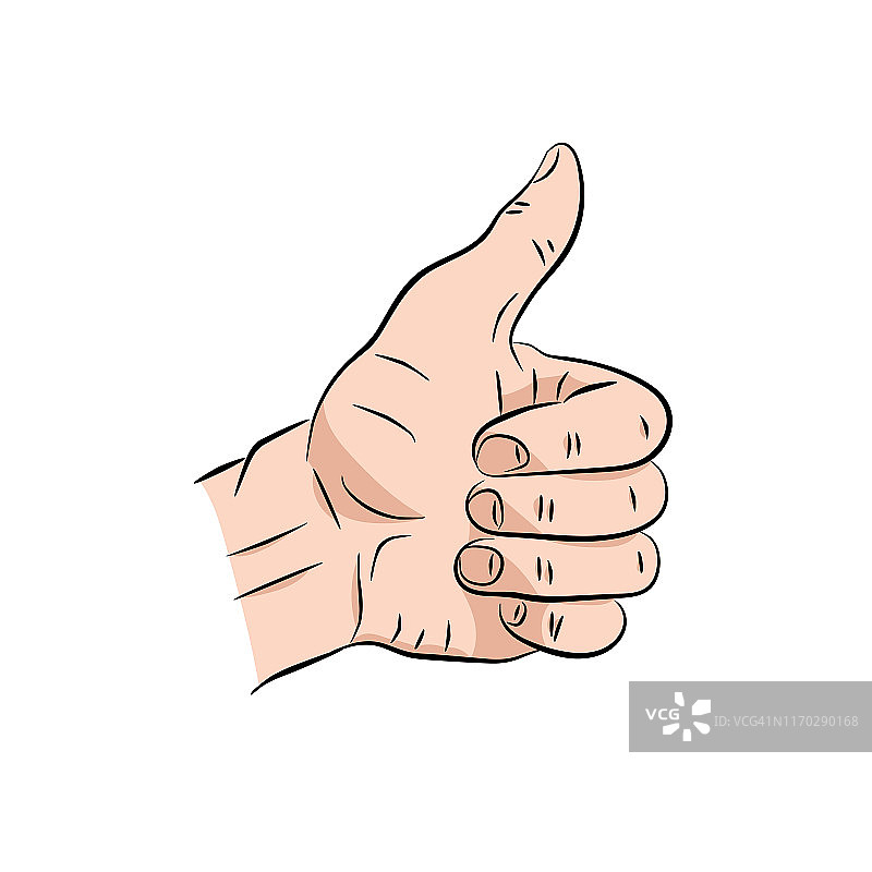 手显示符号像。做大拇指向上的手势。插图孤立在蓝色背景。为网页，海报，信息图形签名图片素材