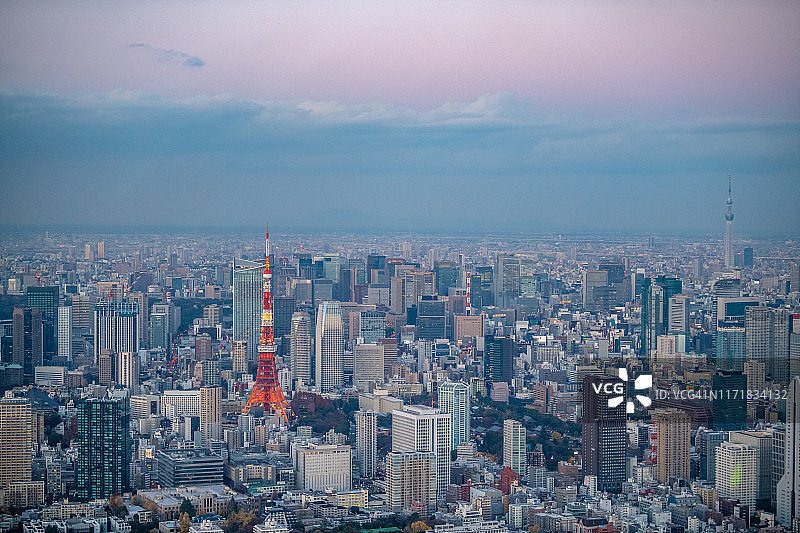 东京城市景观在黄昏，东京，日本空中图片素材
