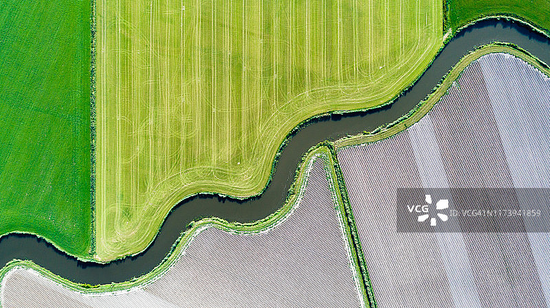 荷兰流经耕地的弯曲河流图片素材