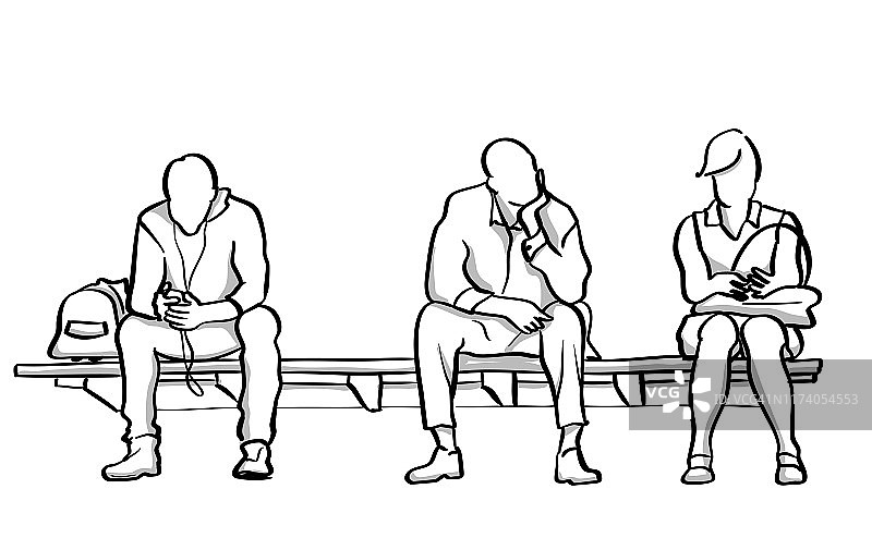 三个人在等地铁图片素材