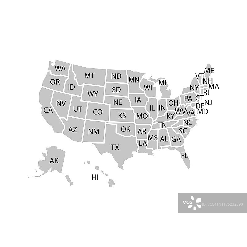 美国州地图在平面风格，矢量图片素材