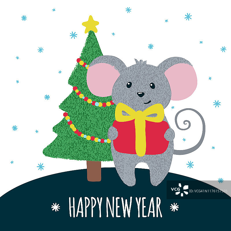 新年贺卡与可爱的老鼠图片素材