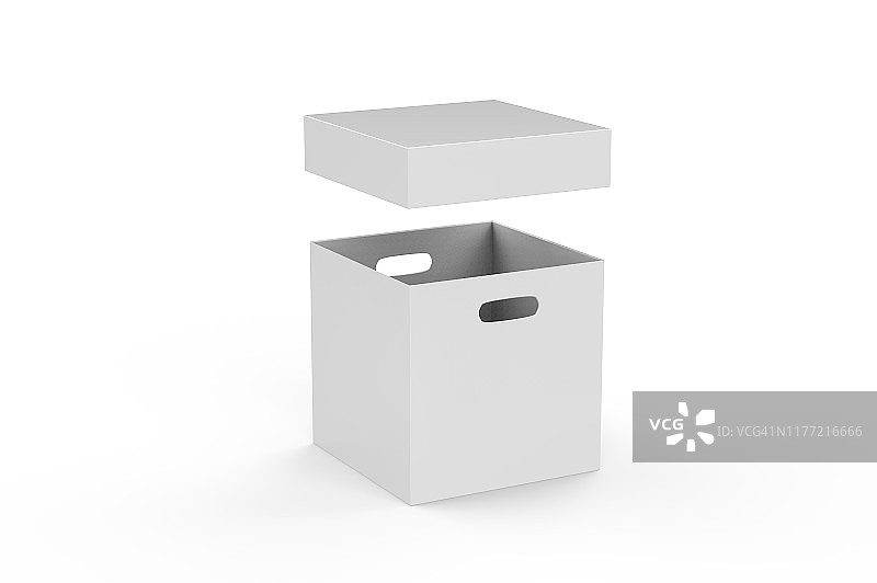 空棕色纸盒包装容器运输，储存和保管，硬纸盒模拟模板上孤立的白色背景，3d插图图片素材