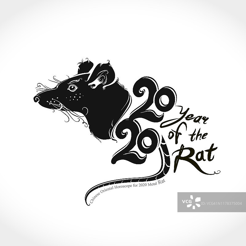 2020鼠年。2020平的老鼠。矢量标志模板与铭文2020和老鼠。农历新年。图片素材