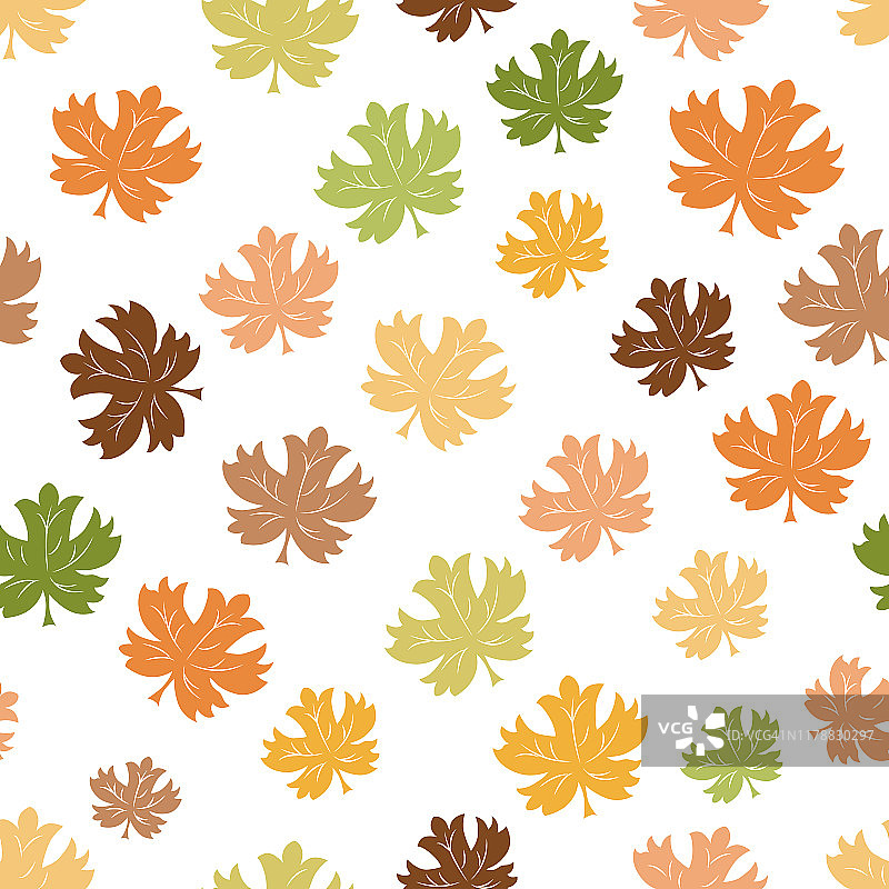 秋天的背景。五彩缤纷的枫叶落在洁白的无缝图案上图片素材