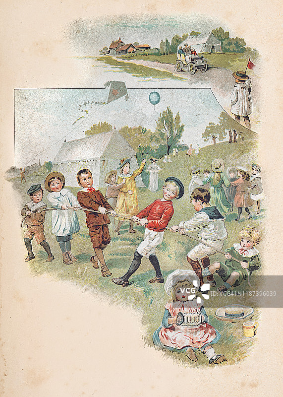 儿童在户外玩跳绳拔河1900图片素材