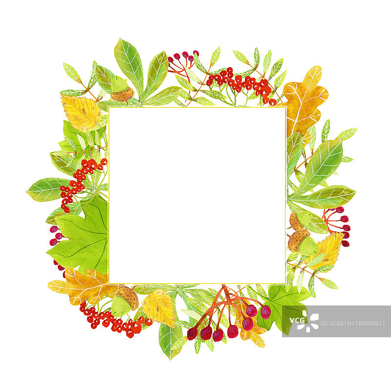 观赏秋季水彩方形框架图片素材