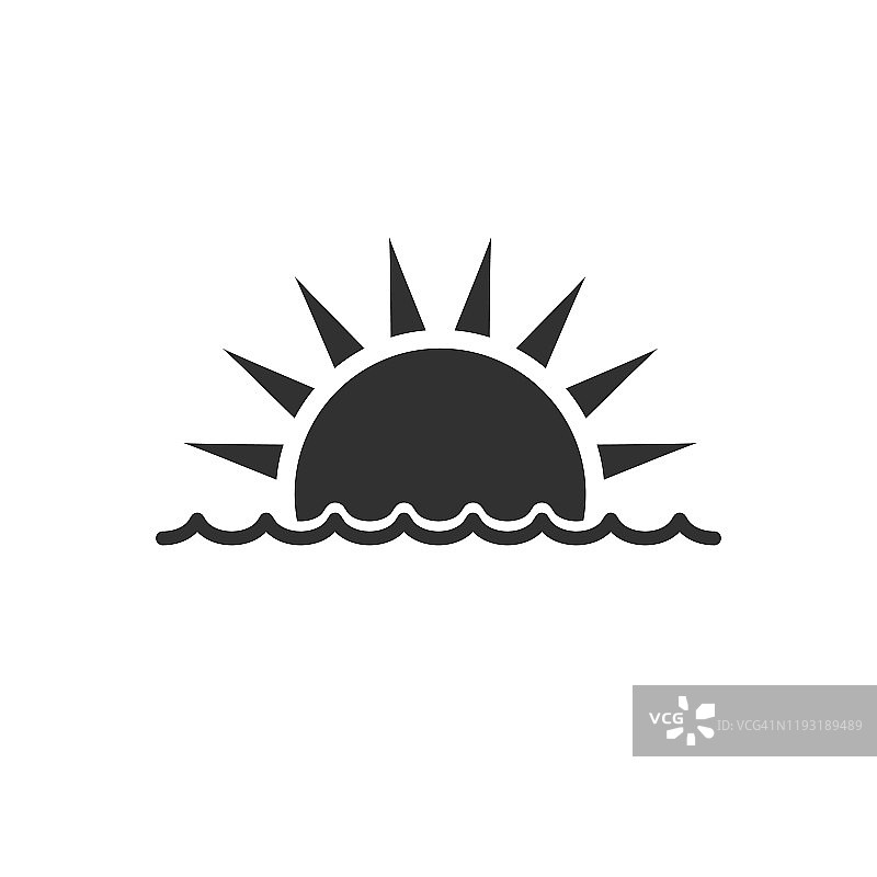 太阳和海浪的图标。股票矢量插图孤立的白色背景。图片素材