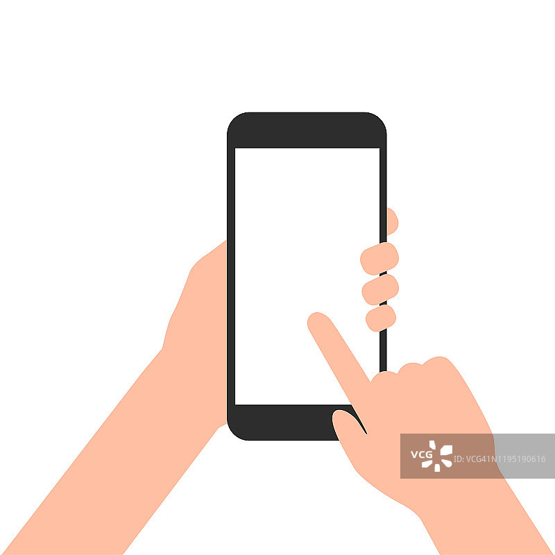 手触摸空白屏幕智能手机孤立在白色背景插图矢量图片素材