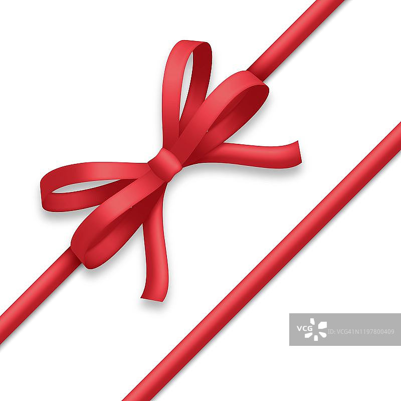 用丝带装饰的红色蝴蝶结。礼盒包装和节日装饰。矢量图图片素材