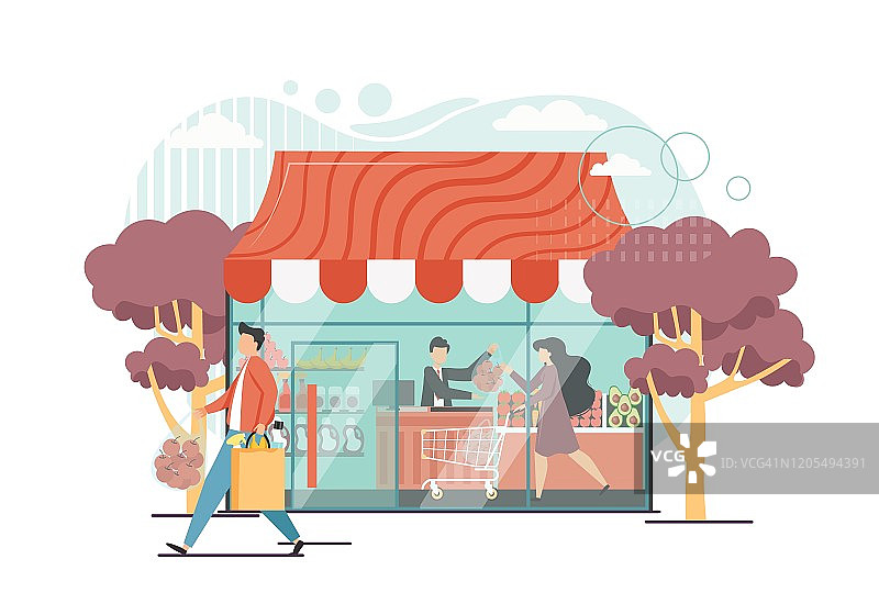 食品店，矢量平面风格设计插画图片素材