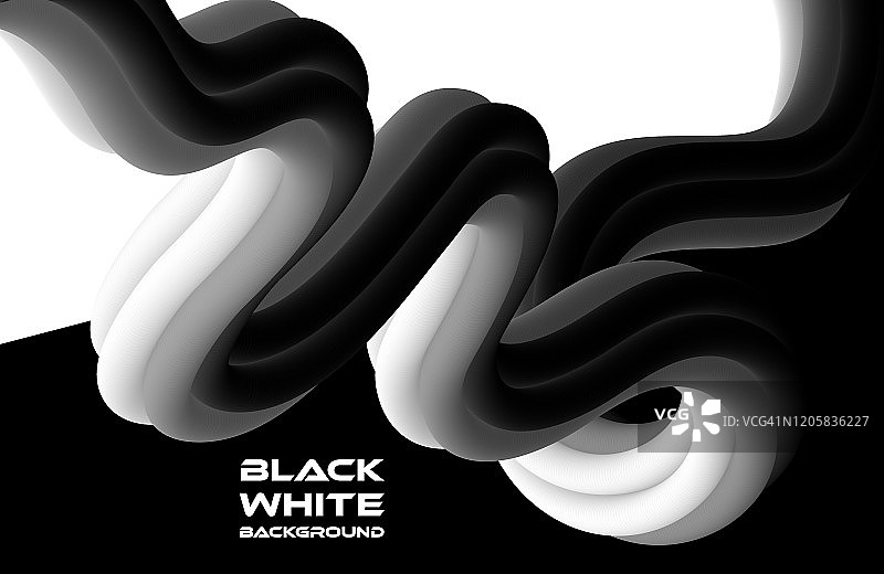混合黑白扭曲背景与曲线梯度形状，现代概念，流动抽象几何形状，流动设计图片素材