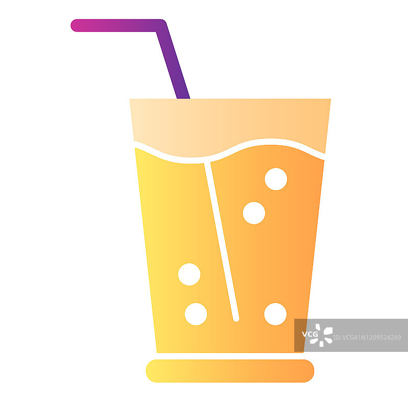 柠檬水在玻璃平面图标。以稻草色图标的饮料在时尚的平面风格。玻璃果汁梯度风格设计，专为网页和应用程序设计。Eps 10。图片素材