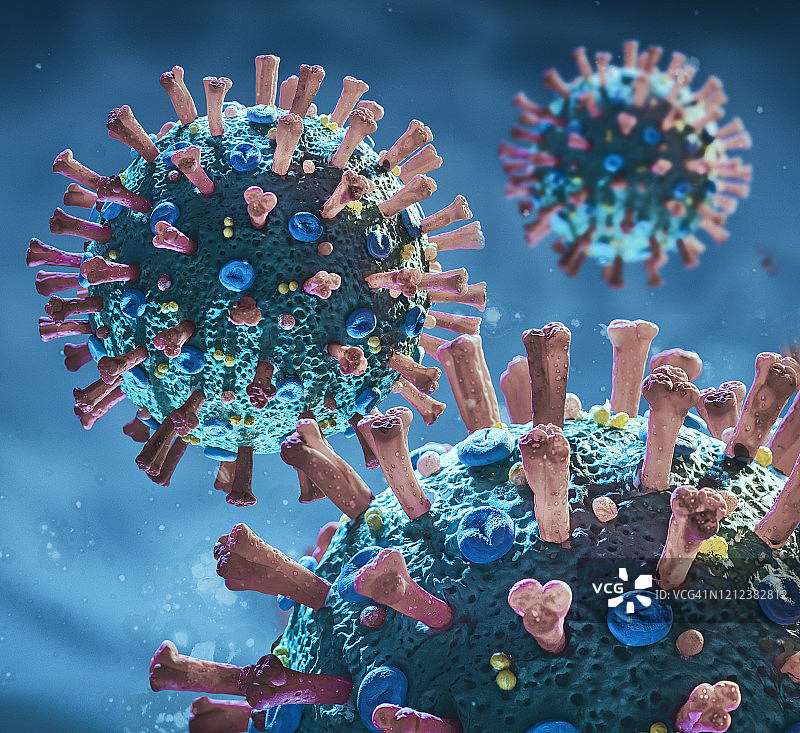 COVID-19冠状病毒漂浮微观宏观模型图片素材