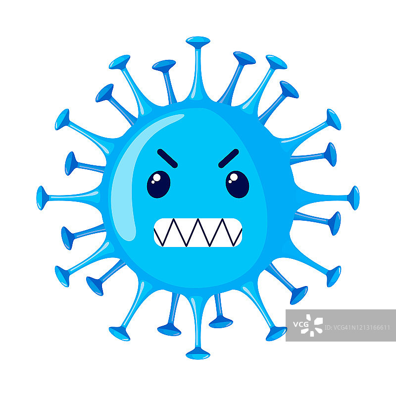 矢量冠状病毒怪物图标与愤怒的脸在平面风格孤立在白色。图片素材