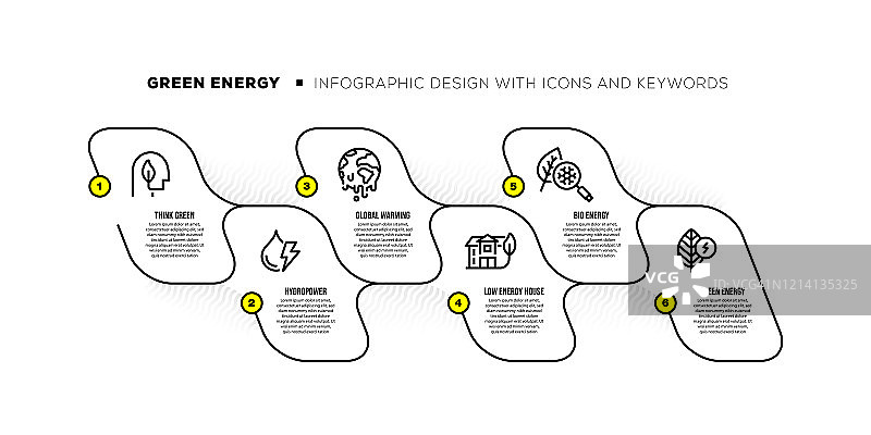 信息图表设计模板与绿色能源的关键字和图标图片素材