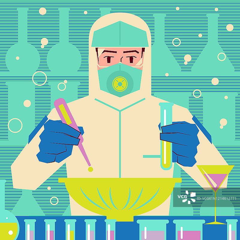 科学家或生物化学家穿着防护服进行科学实验、研制新型冠状病毒疫苗(2019-nCoV)的概念或制造食品添加剂图片素材
