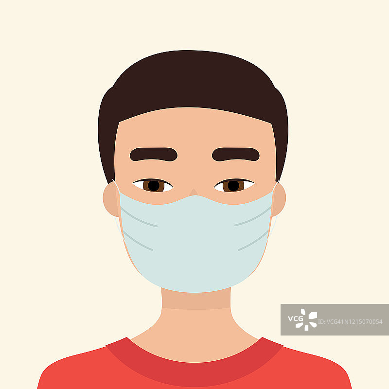 年轻的亚洲人戴着医用面具防范病毒、流感和冠状病毒的概念。预防流行病。平面向量插图。图片素材