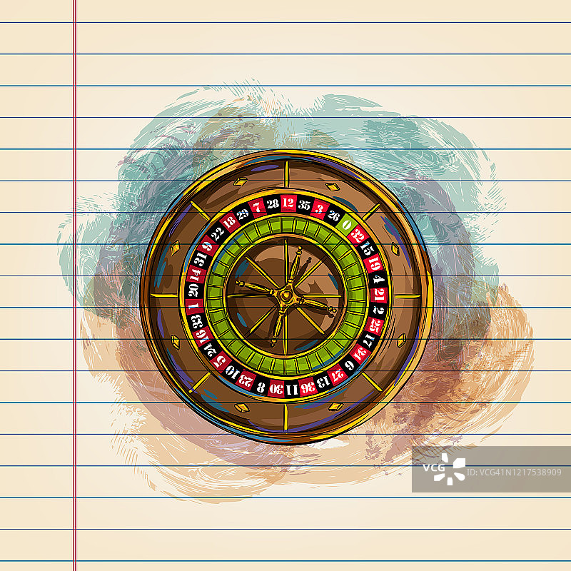 赌场轮盘赌轮画在横格纸上图片素材