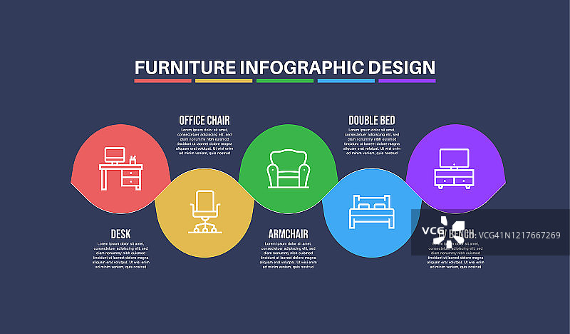 信息图形设计模板与家具的关键字和图标图片素材
