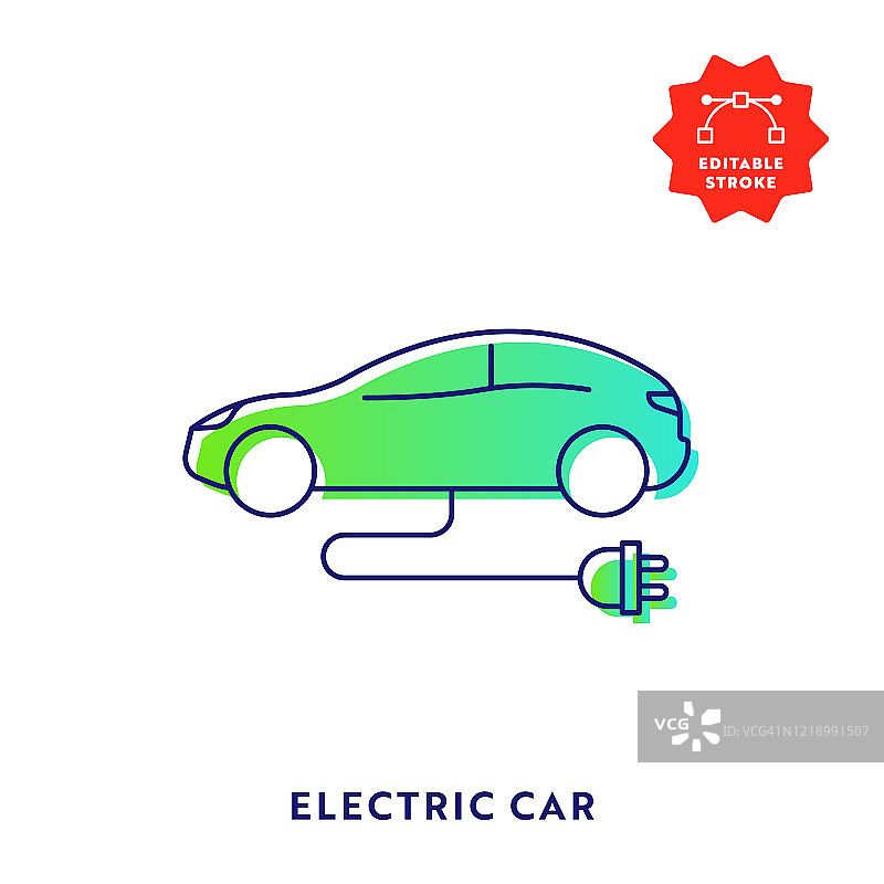 电动汽车渐变直线图标与可编辑的笔触和像素完美。图片素材