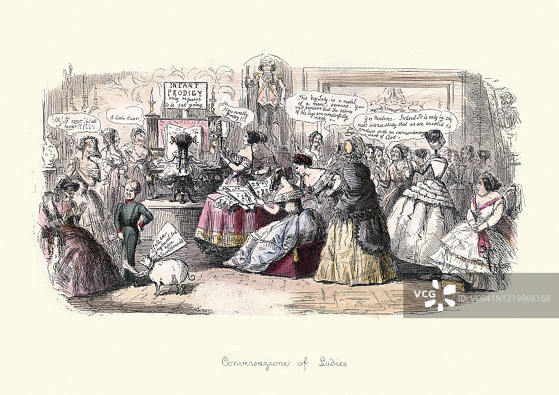 关于女人的对话，维多利亚时代关于女人的讽刺漫画，19世纪图片素材