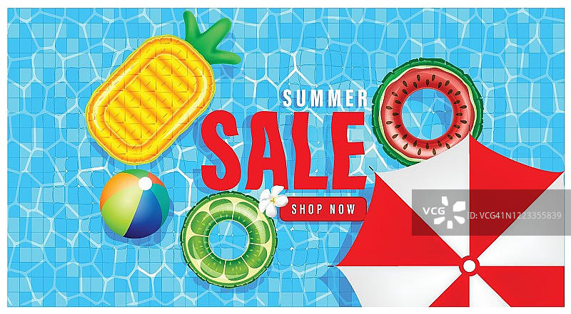 元素夏季促销购物，夏季促销，假期在海滩上，网页横幅模板背景矢量3D风格图片素材