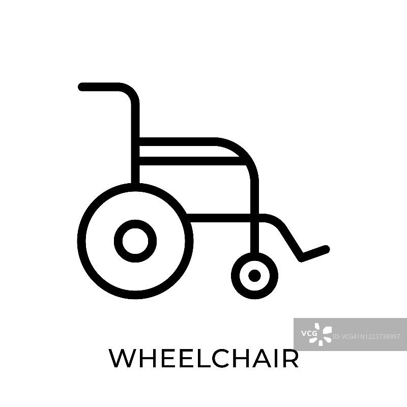 轮椅图标矢量插图。医疗轮椅矢量插图模板孤立的白色背景。轮椅矢量图标平面设计的网站，标志，标志，符号，应用程序，UI。图片素材