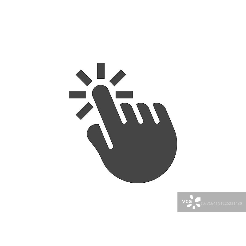 点击手黑色平面图标。手指点击器作为鼠标的网页图形象形图。指针、游标、信息系统导航标签概念。计算机元素。矢量插图孤立图片素材