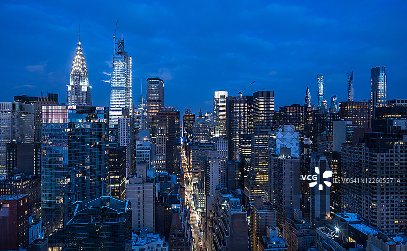 高角度暮光中城天际线-纽约图片素材
