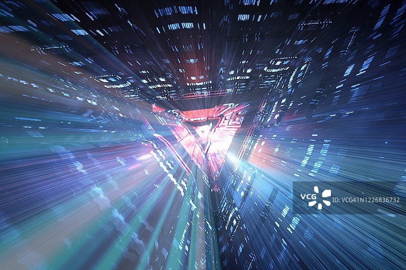 抽象的未来主义建筑隧道与光速运动图片素材
