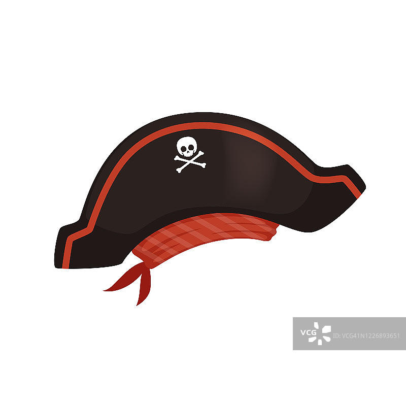 海盗帽图标在卡通风格孤立的白色背景。股票矢量插图。图片素材